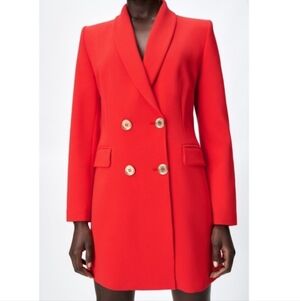 Zara Red Double-Breasted Blazer Coat with Gold Buttons